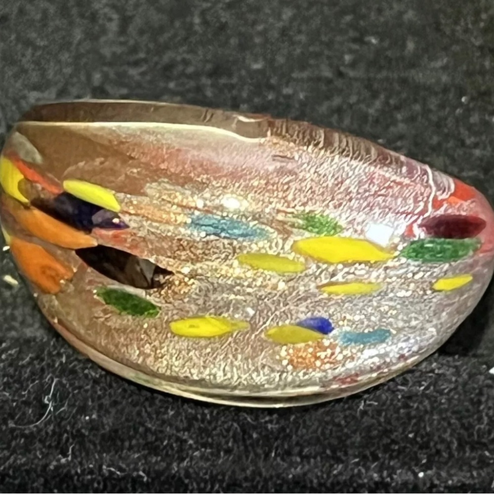 Beautiful Murano Style Glass Ring  with Iridescent Foil Approx Size 9